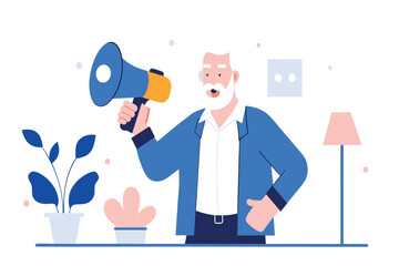Fototapeta premium A man standing while holding a megaphone in his hand, ready to make an announcement or amplify his voice