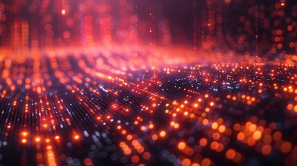 Obraz premium Illustrate a tech grid scene where glowing lines of stock market data crisscross, forming complex patterns that represent the analytical depth of trading algorithms.