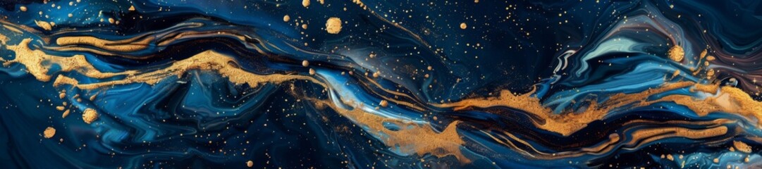 Mesmerizing Blue and Gold Abstract Acrylic Pour Artwork