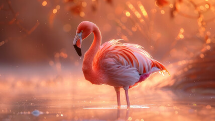 A flamingo in sunset light