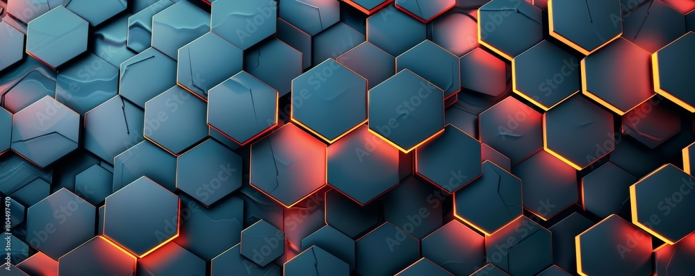 Aufkleber create a seamless texture with glowing red hexagons and dark blue background. the hexagons should be