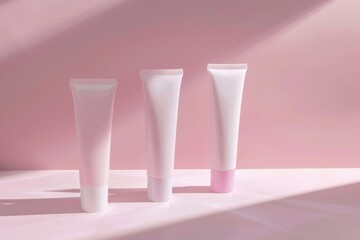 Modern Cosmetic Tubes on Pink Background for Beauty Branding
