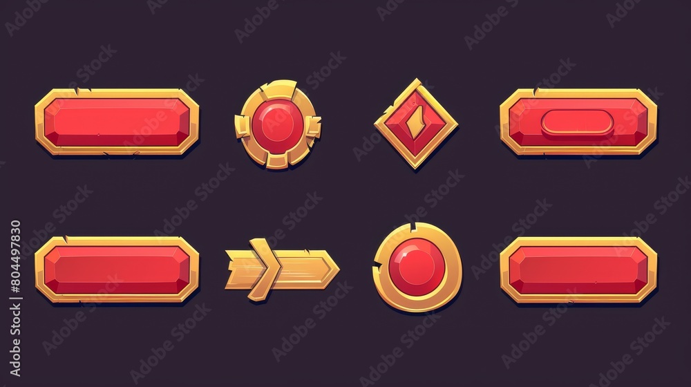 Poster the first ui modern button animation for game interface cartoon set contains a hover banner gold fra