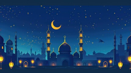 Moon banner and lantern. Islamic Greeting Cards, Ramadhan.Ramadan background