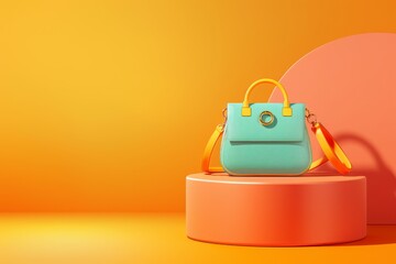 A colorful purse is on a colorful platform