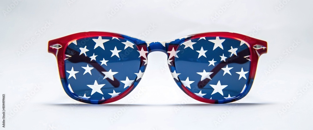 Poster patriotic sunglasses with star-shaped lenses. , professional photography and light