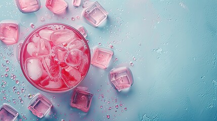 A cold sherbet in a glass with some ice cubes in it, Photo taken from above, copy space ai generated images