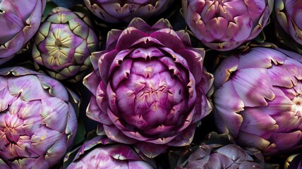 Obraz premium Close-up of vibrant pink artichoke flowers.