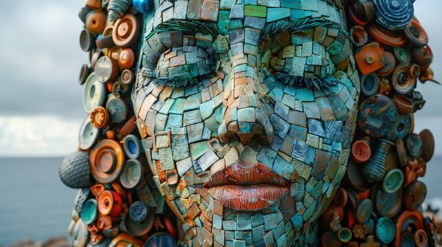 AI creating art from recycled materials, workshop, eco-friendly creativity. Photorealistic. HD.