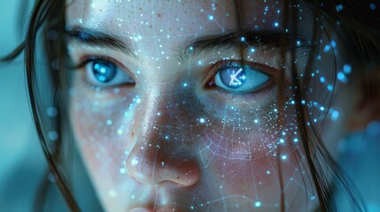 AI-driven psychological testing, facial recognition tracking emotions. Photorealistic. HD.