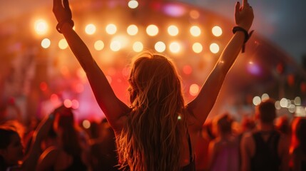 Girl raising her hands in the air at a concert