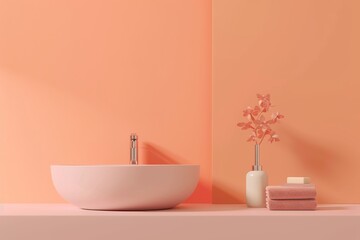 A white sink sits on a colorful wall