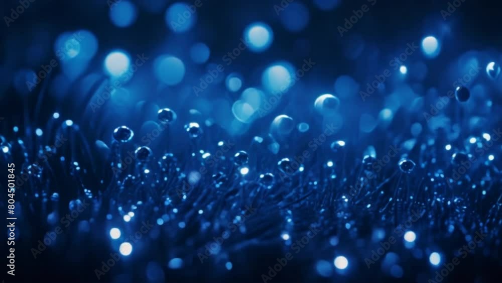 Poster A cluster of tiny blue lights against a dark background that is out of focus. The lights are glowing brightly creating a mesmerizing effect. The background is a deep navy blue, with no visible details