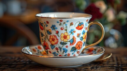 A Tea Cup and Saucer on a Table