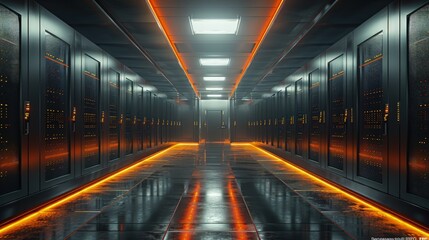 Fototapeta premium Data centers implementing strict environmental controls to maintain operational integrity. Photorealistic. HD.