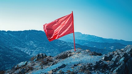 Red Flag on Top of a Mountain