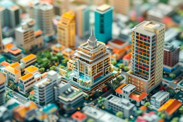 A colorful cityscape with many different colored houses