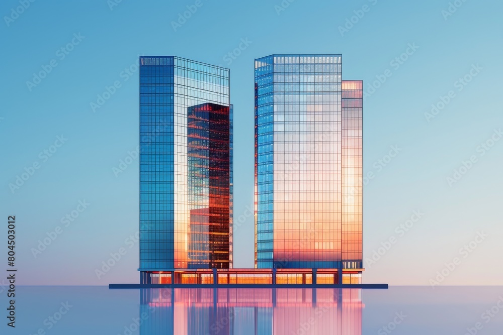 Poster a large modern building with a pool in front of it