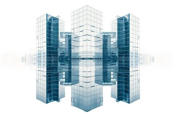 A large modern building with a pool in front of it