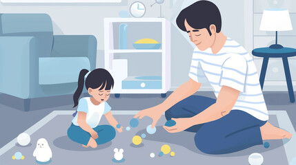 Father with daughter playing at home
