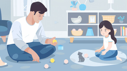 Father with daughter playing at home