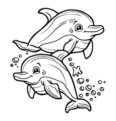 Cute dolphins illustration coloring page - coloring book for kids