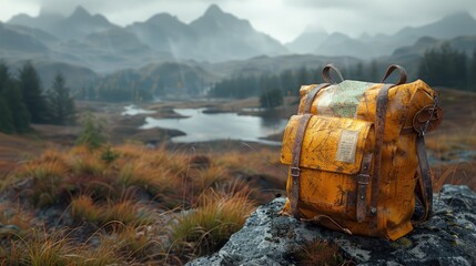 Fototapeta premium Orienteering in the Scottish Highlands, map reading, rugged terrain, navigation challenge. Photorealistic. HD.