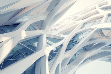 The image is a close up of a building with a lot of white lines and shapes