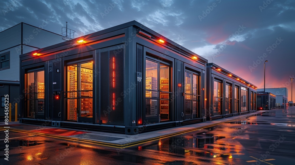 Poster rapidly deployable data centers serving emergency response needs. photorealistic. hd.