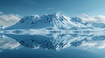 Obraz premium Reflection of a mountain range on the surface of a tranquil Arctic lake. Photorealistic. HD.