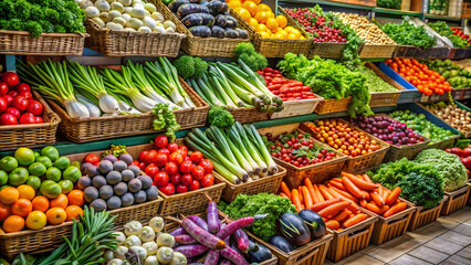 Fruits and vegetables on a market stall in