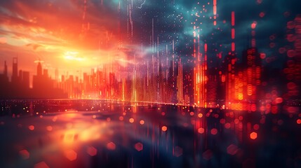 Visualize a dynamic geometric landscape where lines and shapes not only form an abstract pattern but also cleverly embed faint stock market charts, reflecting the underlying economic structures.