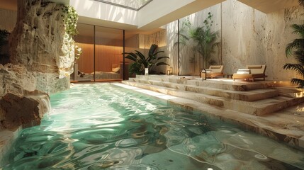 Swimming pool architecture tour, innovative designs, aquatic aesthetics. Photorealistic. HD.