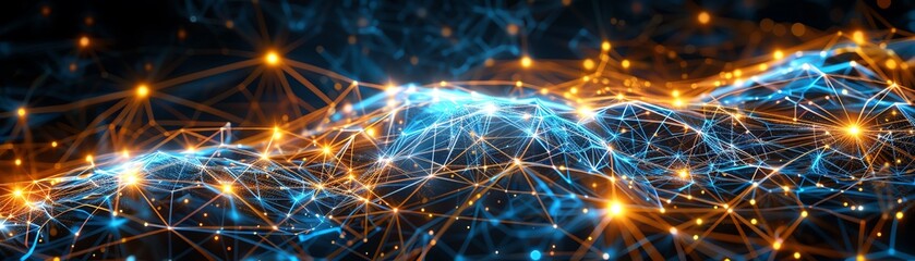 Obraz premium Dynamic representation of quantum computing data streams flowing through a complex network of nodes and connections