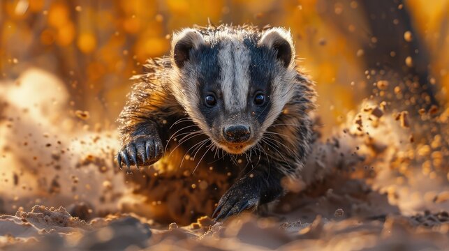 The fierce determination of a honey badger in Botswana. Photorealistic. HD.