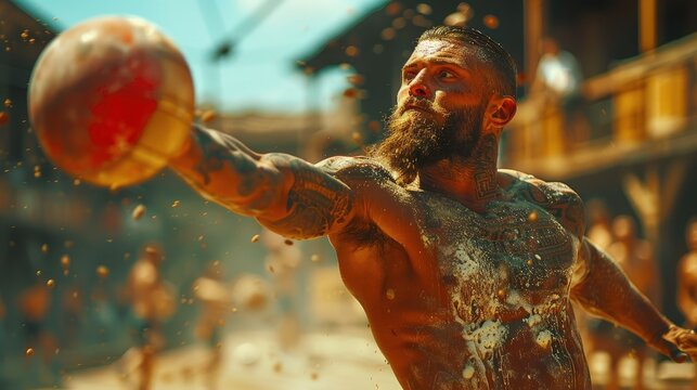 Track and field hammer throw, athlete in motion, focus on form and power . Photorealistic. HD.