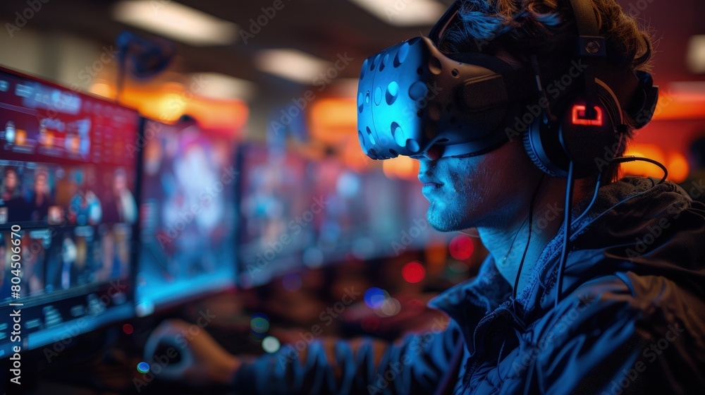 Poster utilizing virtual reality simulations for cybersecurity training programs. photorealistic. hd.