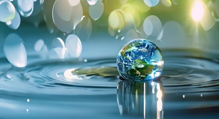 Planet's droplet-like shape highlights the crucial role of water in supporting global ecosystems. Concept Water Conservation, Global Ecosystems, Droplet Shape Planet, Environmental Awareness