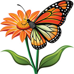 Monarch butterfly flying illustration. Monarch Butterfly on flowers