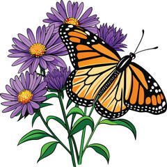 Monarch butterfly flying illustration. Monarch Butterfly on flowers