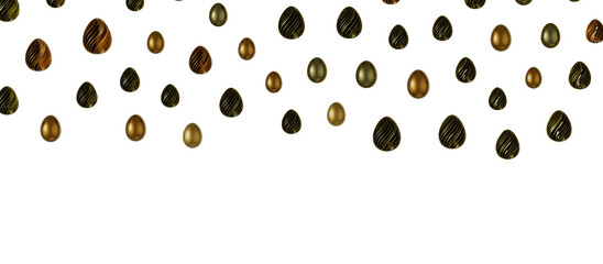 golden and silver eggs isolated on white background with shadow. Easter eggs