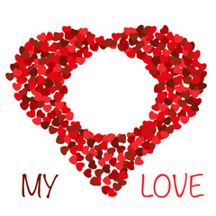 Heart frame. Many hearts. Love symbol icon set. Bright shades of red.