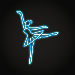 Obraz premium Ballet dancer neon line icon. Ballerina in arabesque position. Vector illustration.
