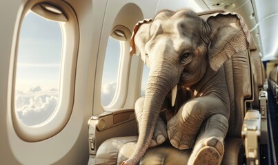 Elephant flies on a plane
