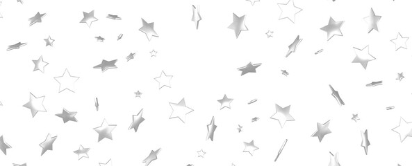 Silver stars confetti rain festive holiday background. background silver paper foil stars