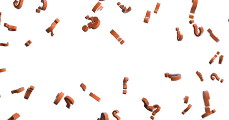 Infinite question marks on a plane, original three dimensional illustration.