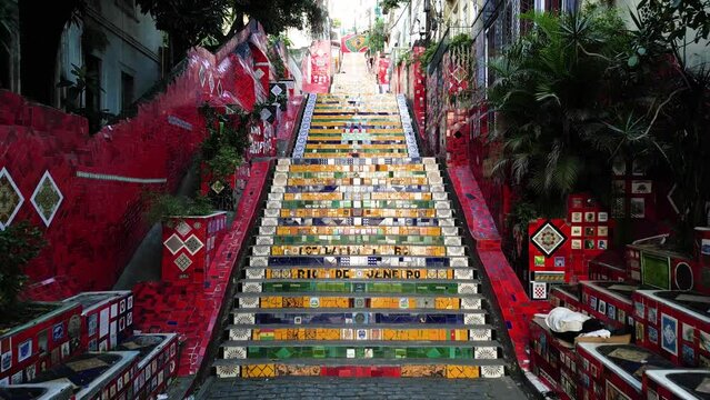 Colorful Stairs Leading to Santa Teresa Neighborhood on the Hills of Rio de Janeiro City