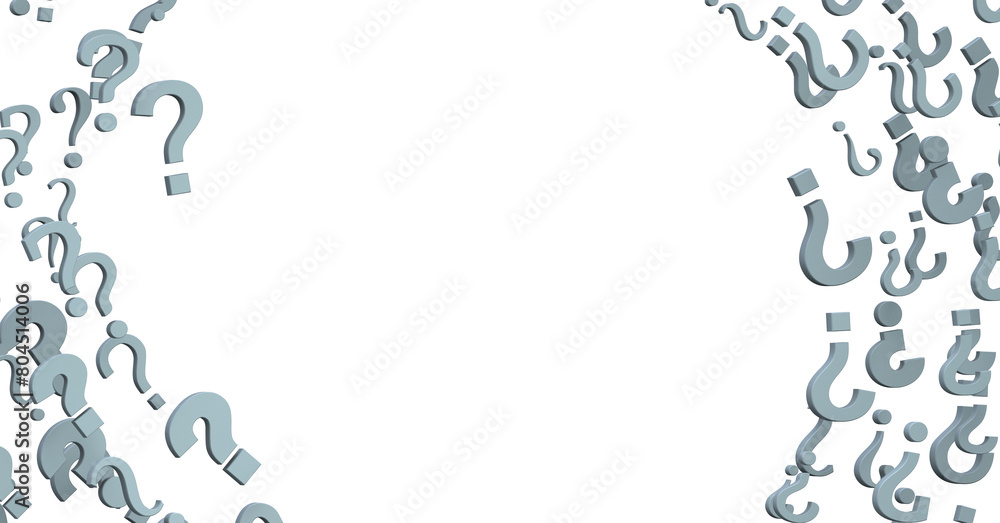 Poster infinite question marks on a plane, original three dimensional illustration.