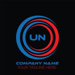 UN letter logo creative design. UN unique design. UN letter logo design on black background.