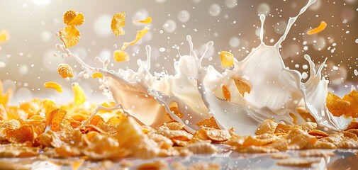 Corn flakes with milk splash ai generated high quality image